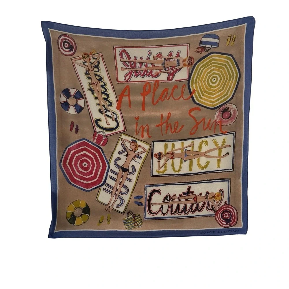 Juicy Couture Scarf Womens Multicolor Chiffon Square A Place In The Sun Beach